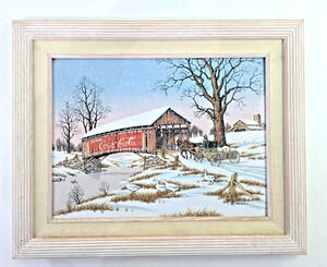 Coca Cola C. Carlson Art Canvas Print Winter Covered Bridge Horse & Buggy